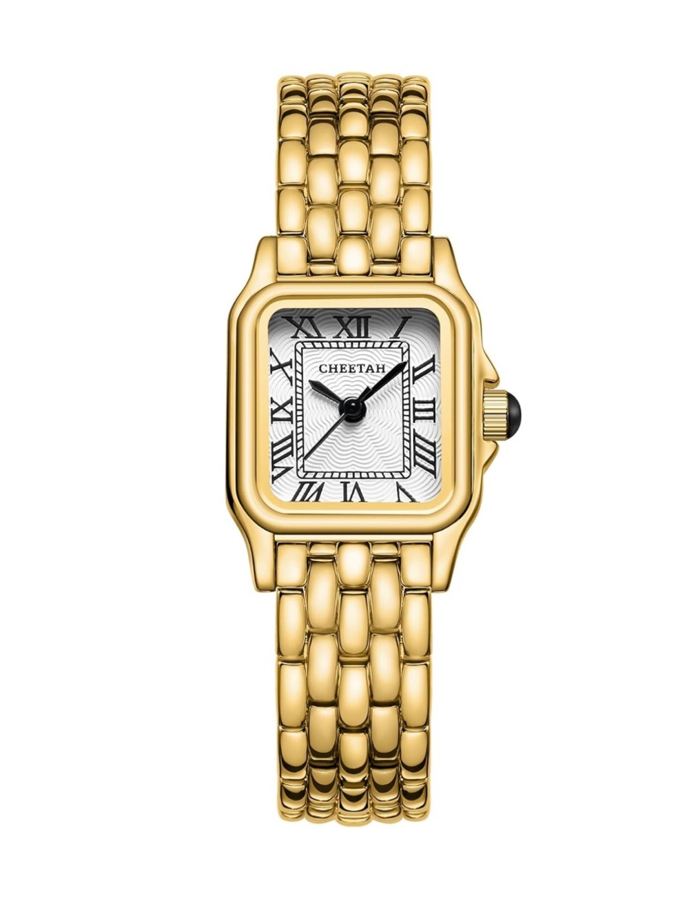 CHEETAH Gold Tone Watch for Women Small Vintage Bracelet Rectangular Roman Dial